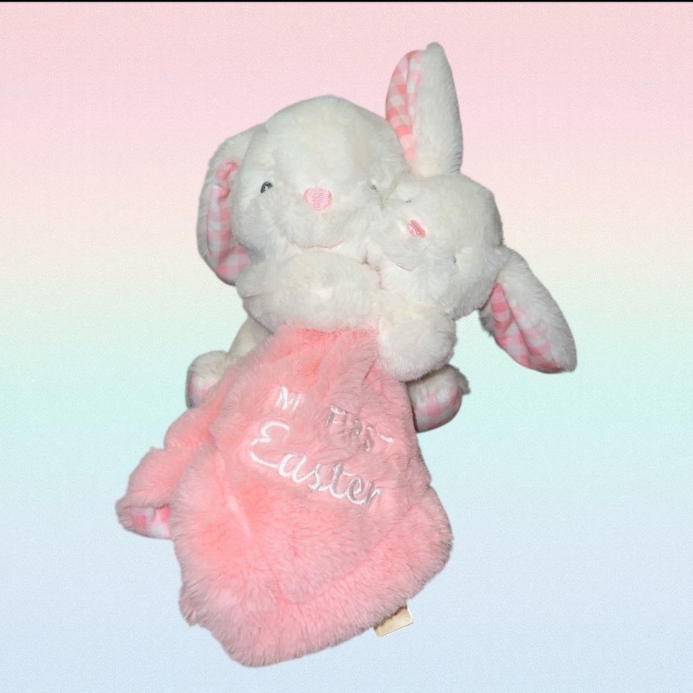 My First Easter 2024 Bunny Rabbit White Pink Plush Lovey Security Blanket